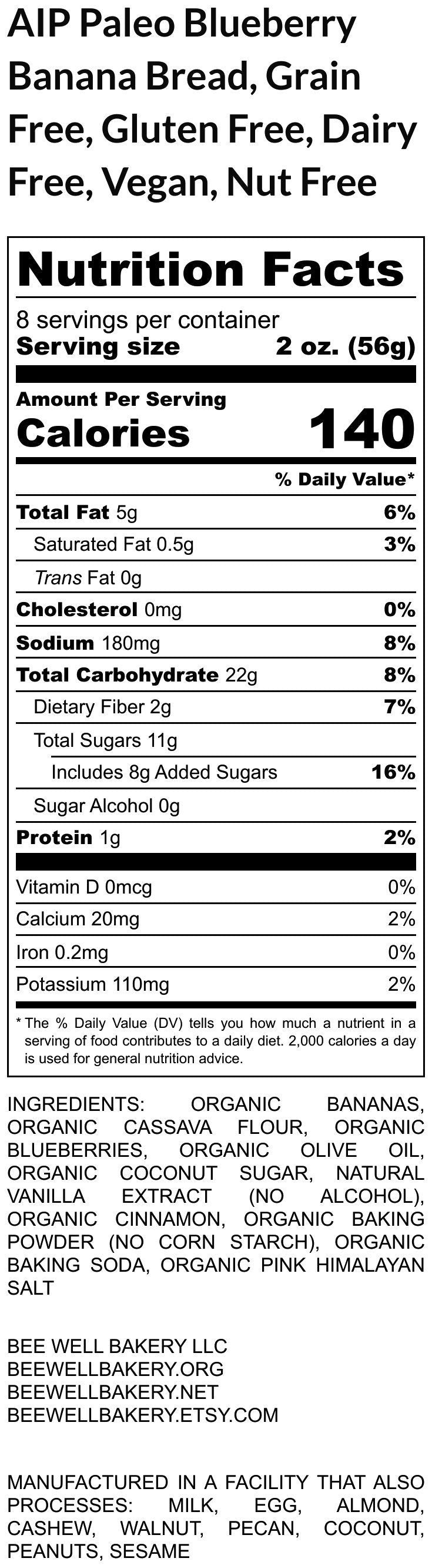 AIP Paleo, Blueberry Banana Bread, Gluten Free, Grain Free, Egg Free, Dairy Free, Nut Free, Autoimmune Protocol, Hashimoto, Healthy Snacks