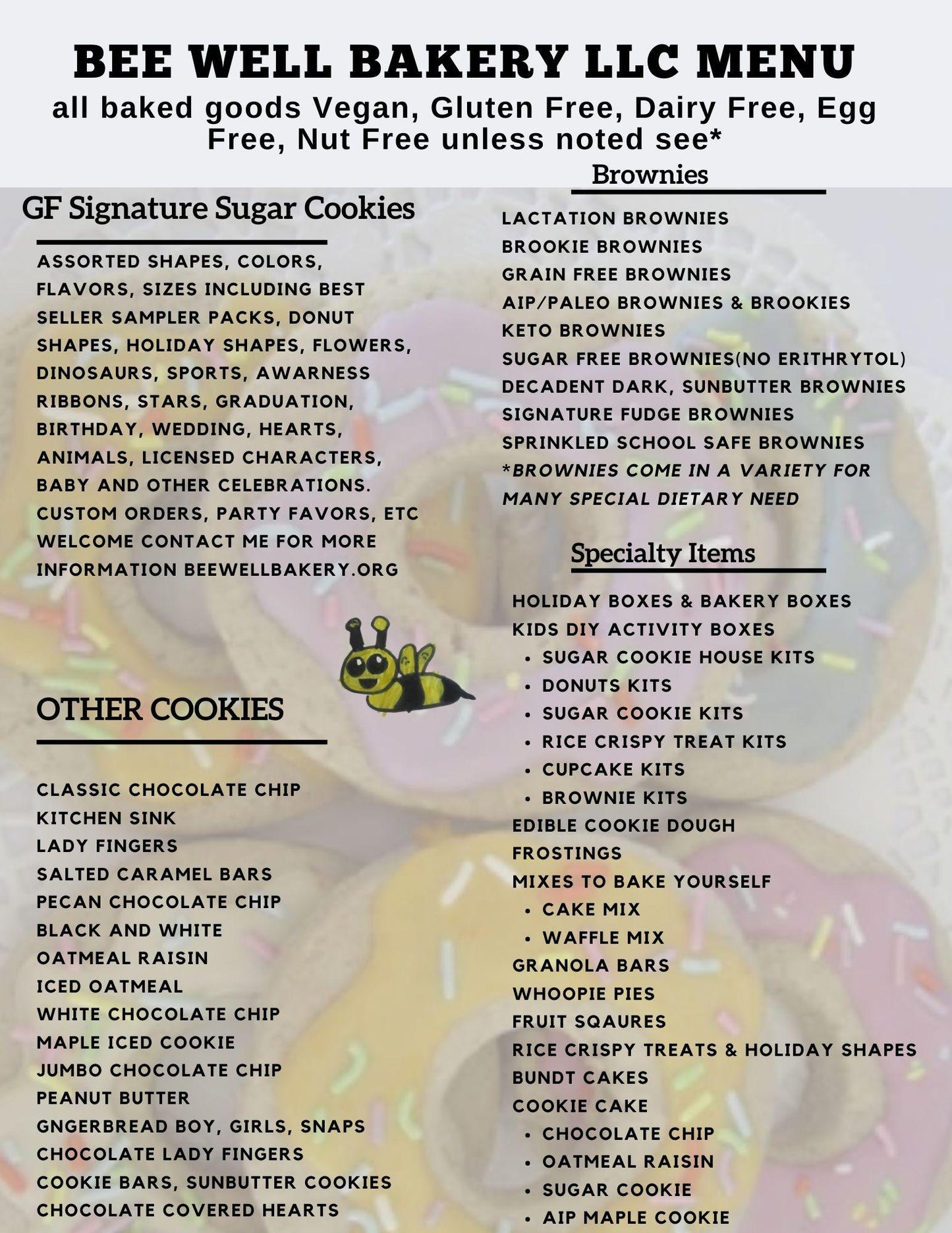 Lori Custom Ordering, Gluten Free, AIP Paleo, Dairy Free, Healthy Cookies, Cake, Pastries, Vegan, Organic Bakery, Soy Free, Wholesale Order