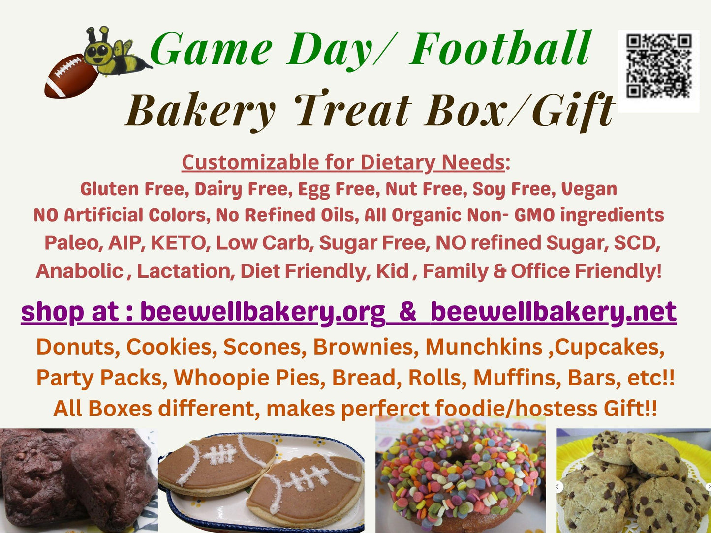 Game Day Bakery Box Sampler, Gluten Free, Dairy Free, Vegan, Sugar Free, Keto, High Protein, AIP Paleo, Cookies, Brownie, Donut, Football