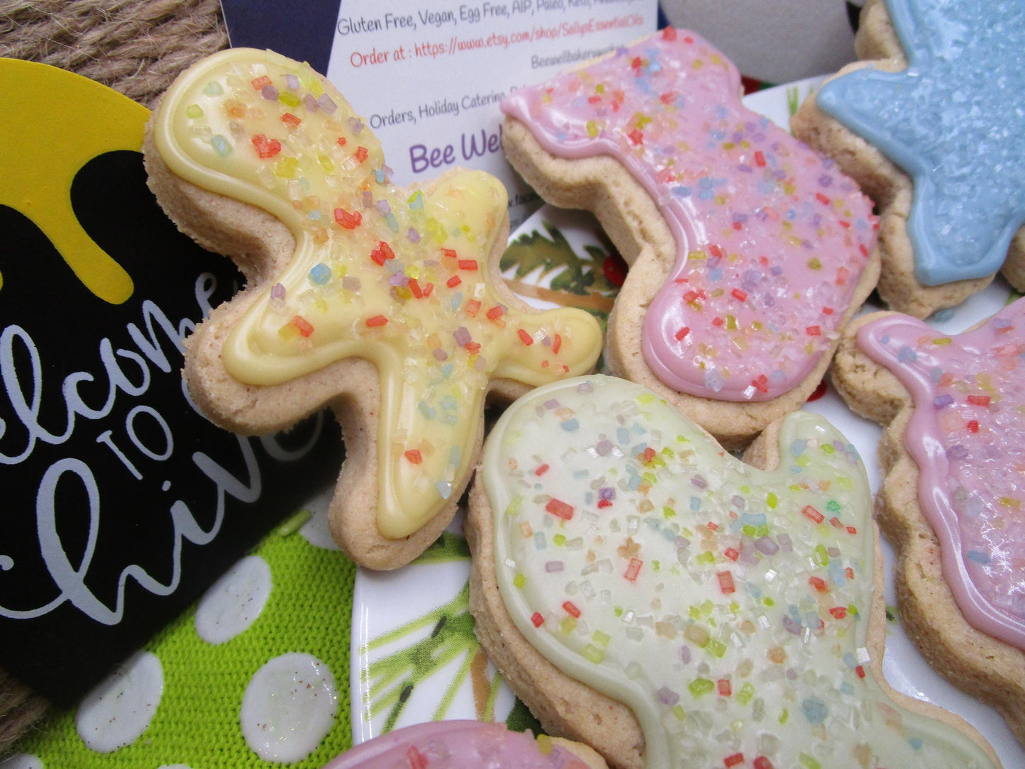 Sugar Free Cookies, Iced, Christmas, Gluten Free, Egg Free, Dairy Free, Vegan, Nut Free, Holiday Gifts, Low calorie, Healthy Snack