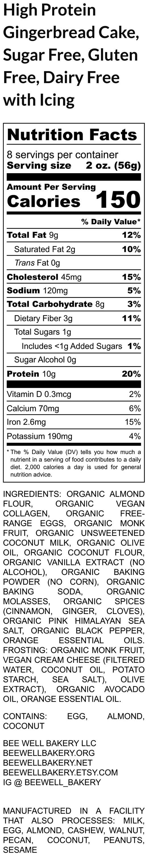 High Protein Gingerbread Cake, Sugar Free, Gluten Free, Dairy Free, Grain Free, Erythritol Free, Christmas Dessert, Fitness Gifts, Collagen