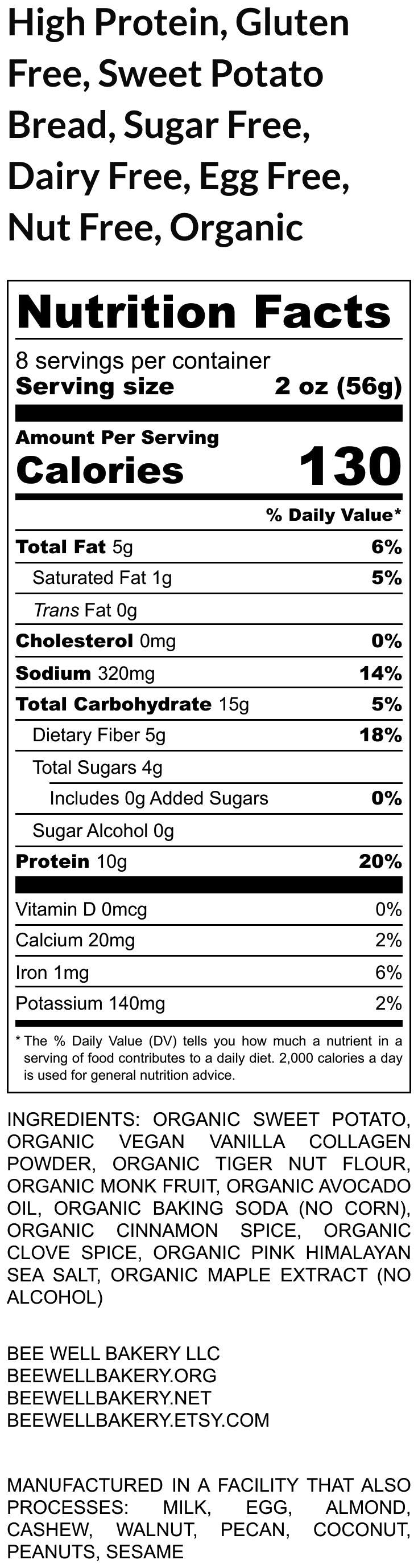 Gluten Free, High Protein Sweet Potato Bread, Sugar Free, Grain Free, Dairy Free, Vegan Collagen, Egg Free, Valentine's Day, Fitness Snacks