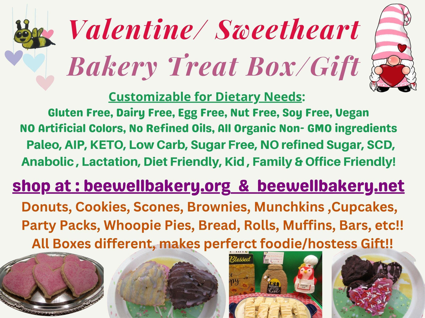 Gluten Free, Valentine's Day Bakery Box, Dairy Free, Egg Free, Sugar Free, Keto, AIP Paleo, Love, Sweetheart gift, Donuts, Cakes, Pastries