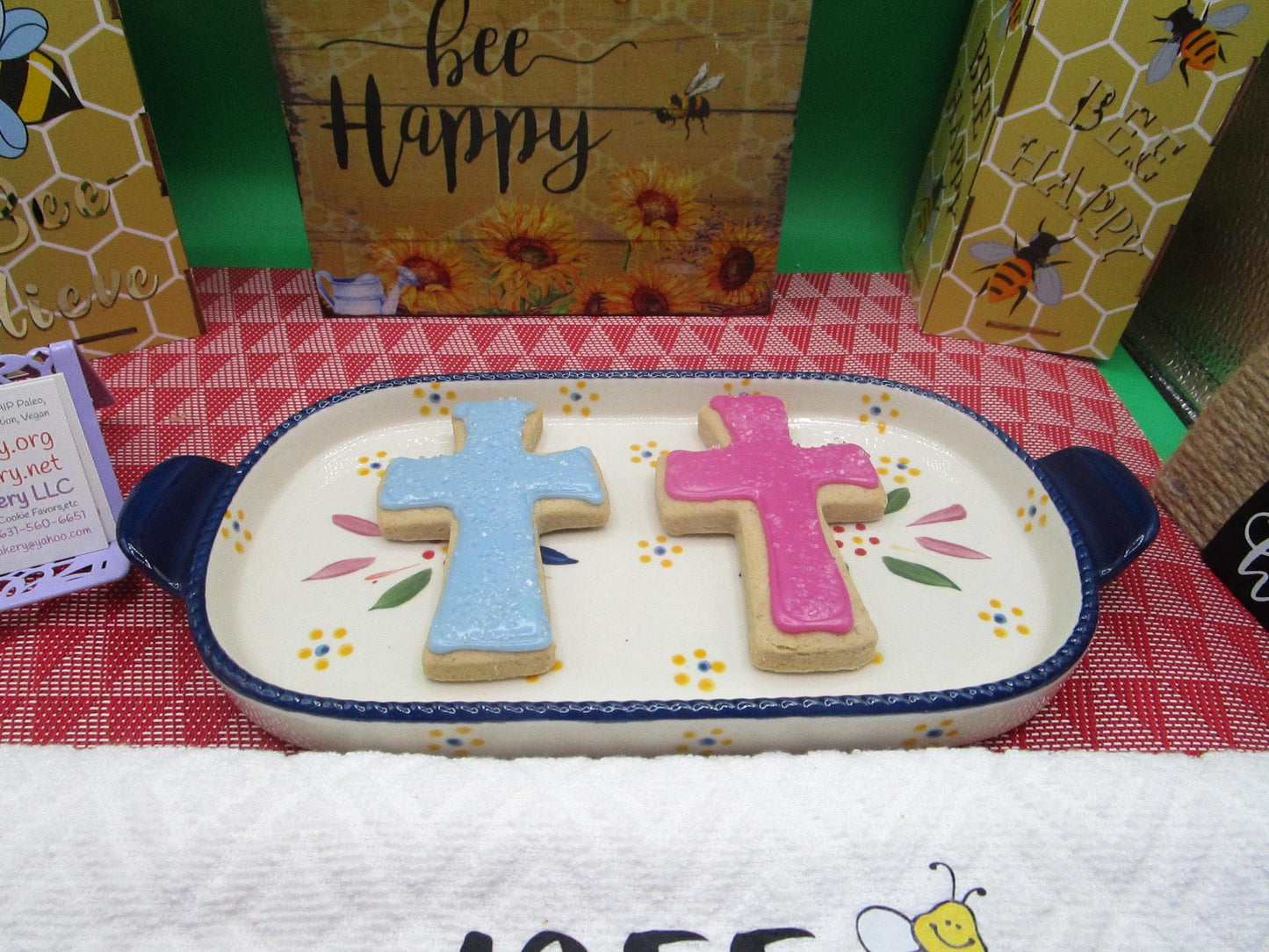 Cross Sugar Cookies, Gluten Free, Vegan, Egg Free, Dairy Free, Baptism, Communion, School Safe, Wedding, Party Favor, Blue, Pink, Nut Free