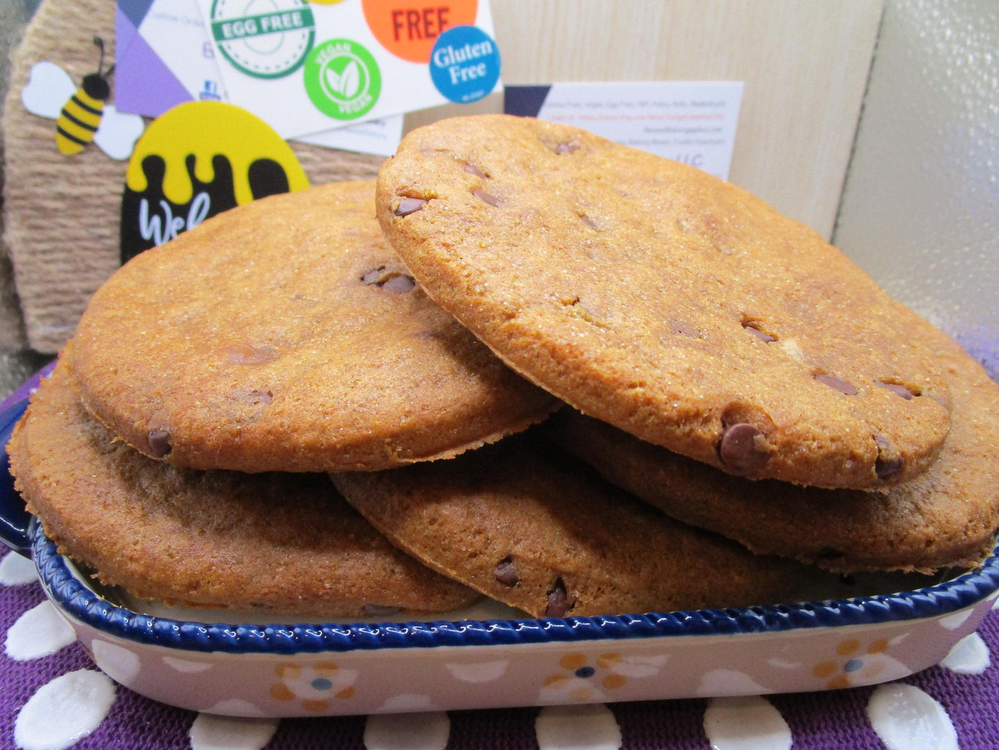 Gluten Free Chocolate Chip Cookie, Jumbo, Circles, Hearts, Dairy Free, Egg Free, Nut Free, Vegan, Birthday Favors, July 4th , Summer Snacks