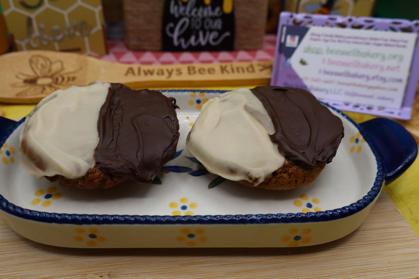 High Protein Black & White Cookies, Sugar Free, Vegan, Gluten Free, Dairy Free, Nut Free, Allergy Friendly Bakery, Fitness Gifts, Low Carb