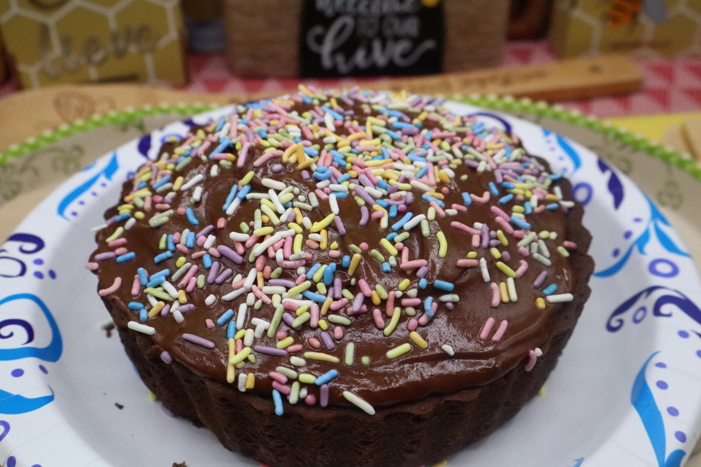 Birthday Cake, Individual 7-inch, Gluten Free, Dairy Free, No refined Sugar, Vegan, Nut Free, Soy Free, Vanilla Chocolate, Natural Sprinkles