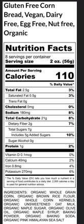 Gluten Free Cornbread, Dairy Free, Vegan, Egg Free, Maple Sugar, Nut options, Non-GMO Organic, Hostess Gifts, Christmas Side, Holiday Bread