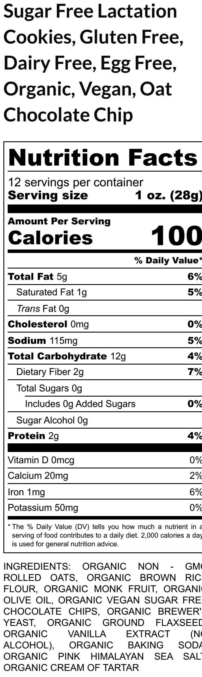 Sugar Free Lactation Cookie, Gluten Free, Vegan, Dairy Free, Egg Free, Breastfeeding, Brewer's Yeast, New Mom Gift, Breast Milk, Nut Free