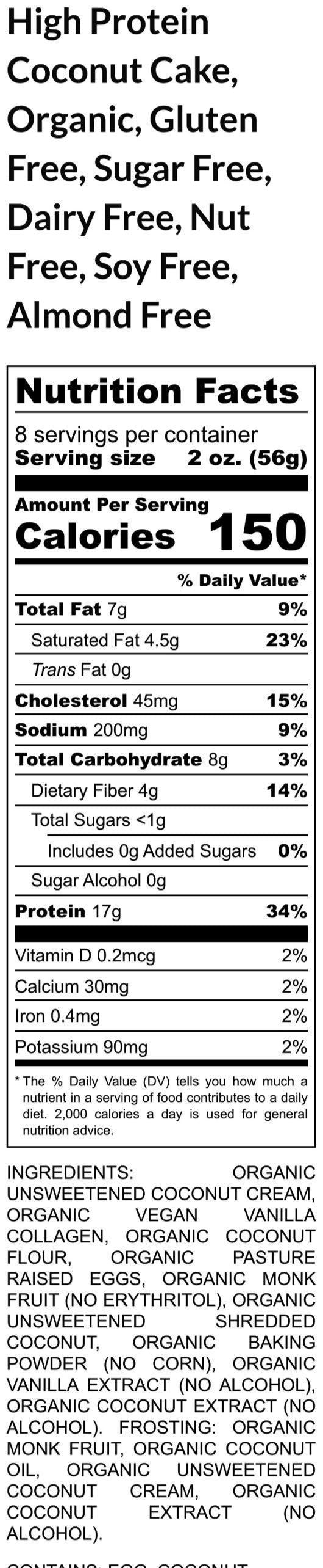High Protein Coconut Cake, Gluten Free, Grain Free, Dairy Free, Sugar Free, Erythritol Free, Low Carb, Vegan Collagen, Valentine's Day Gift