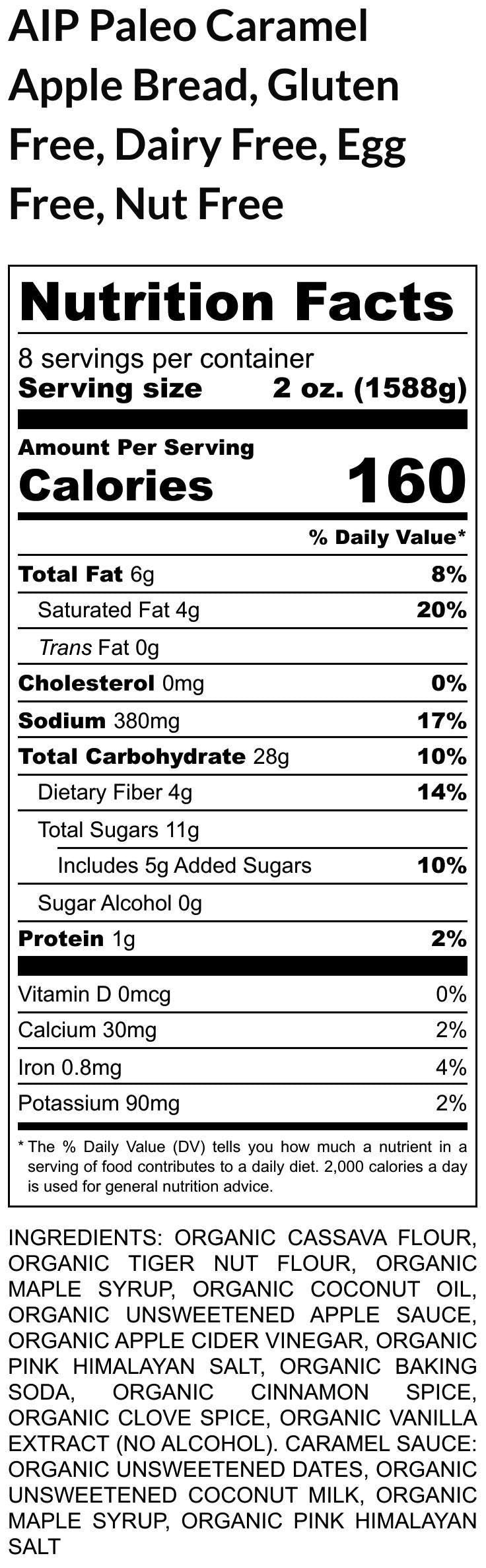 AIP Paleo, Caramel Apple Bread, Gluten Free, Vegan, Fall Gift, No Refined Sugar, Egg Free, Dairy Free, Nut Free, Autoimmune, FODMAP Diet