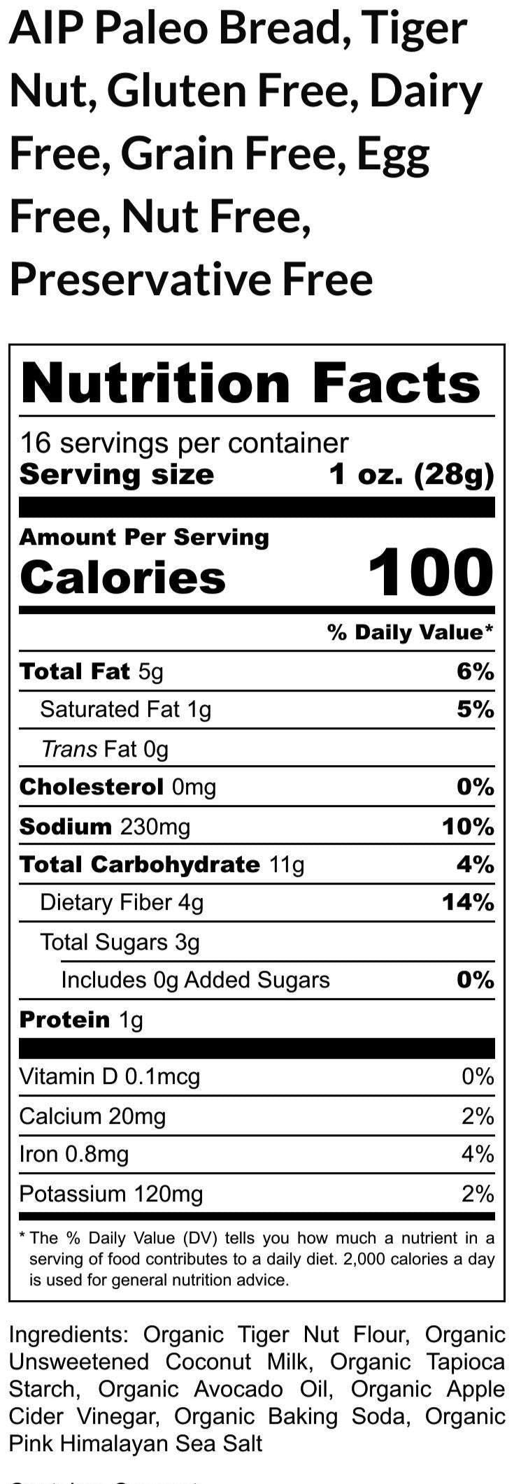 AIP Paleo Bread, Tiger Nut, Gluten Free, Grain Free, Vegan, Dairy Free, Egg Free, Yeast Free, Nut Free, Hashimoto diet, Autoimmune Protocol