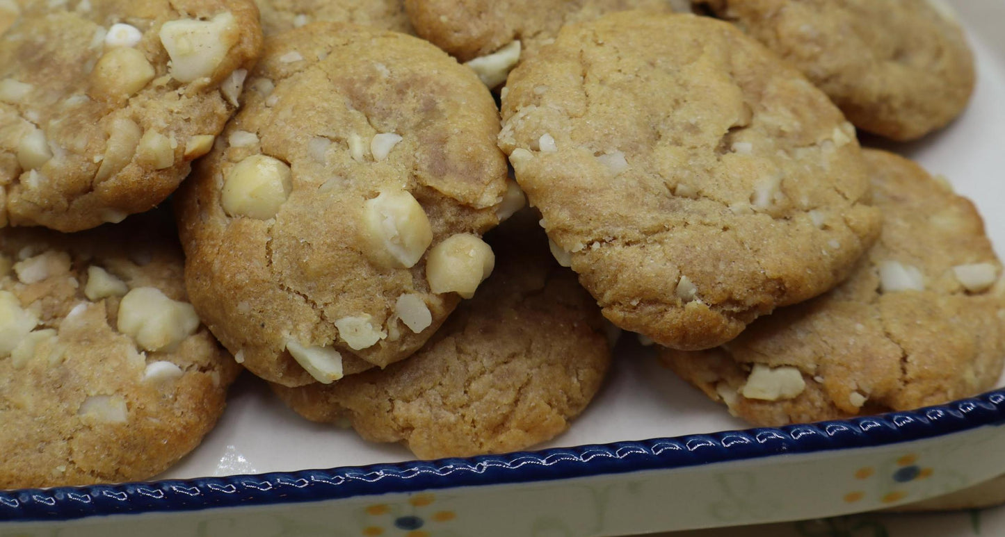 Gluten Free White Chocolate Chip Macadamia Nut Cookies, Dairy Free, Egg Free, Vegan, Birthday Gifts, Low Sugar snacks, Back to School treat