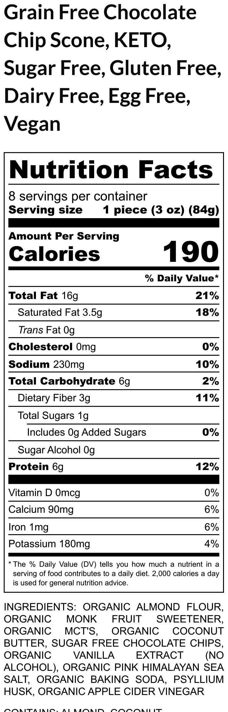 Keto, Scone, Banana Chocolate Chip, Gluten Free, Dairy Free, Vegan, Grain Free, Egg Free, Low Carb, Diet, Mother's Day, Brunch, Graduation