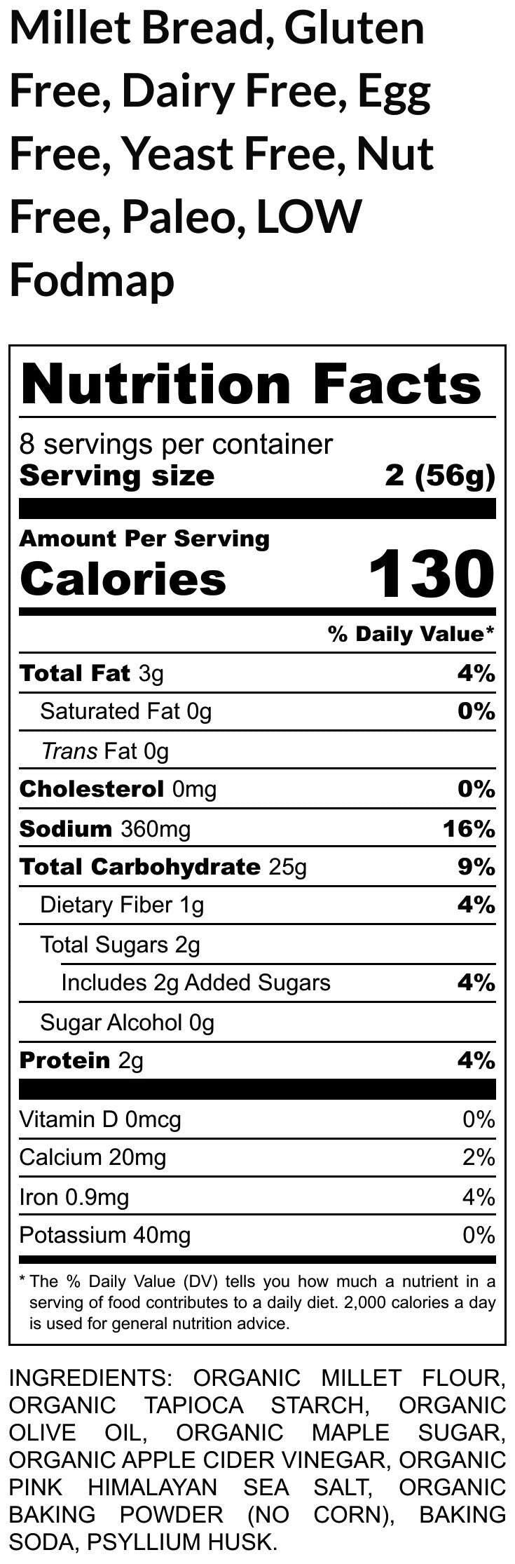 Gluten Free Bread, Millet, Grain Free, Dairy Free, Paleo, Low FODMAP, Egg free, No Preservatives, No Refined Sugar, Sandwich, Gut Friendly