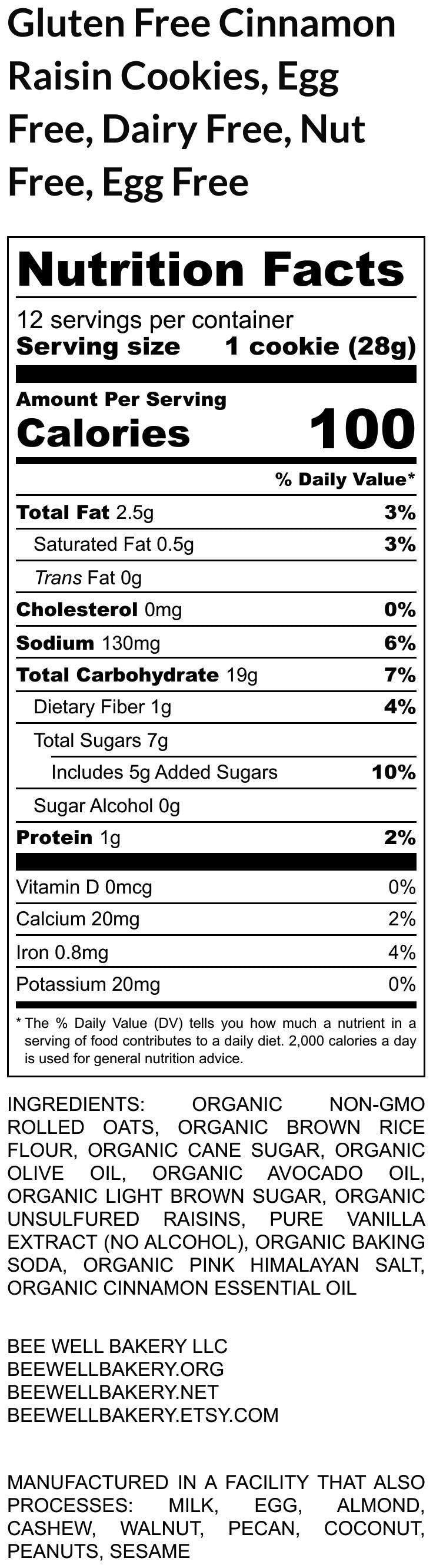 Gluten Free Cinnamon Raisin Cookie – Dairy Free, Vegan, Nut Free, Allergy Friendly, School Safe Snack, Easter Gifts, Lunchbox treat