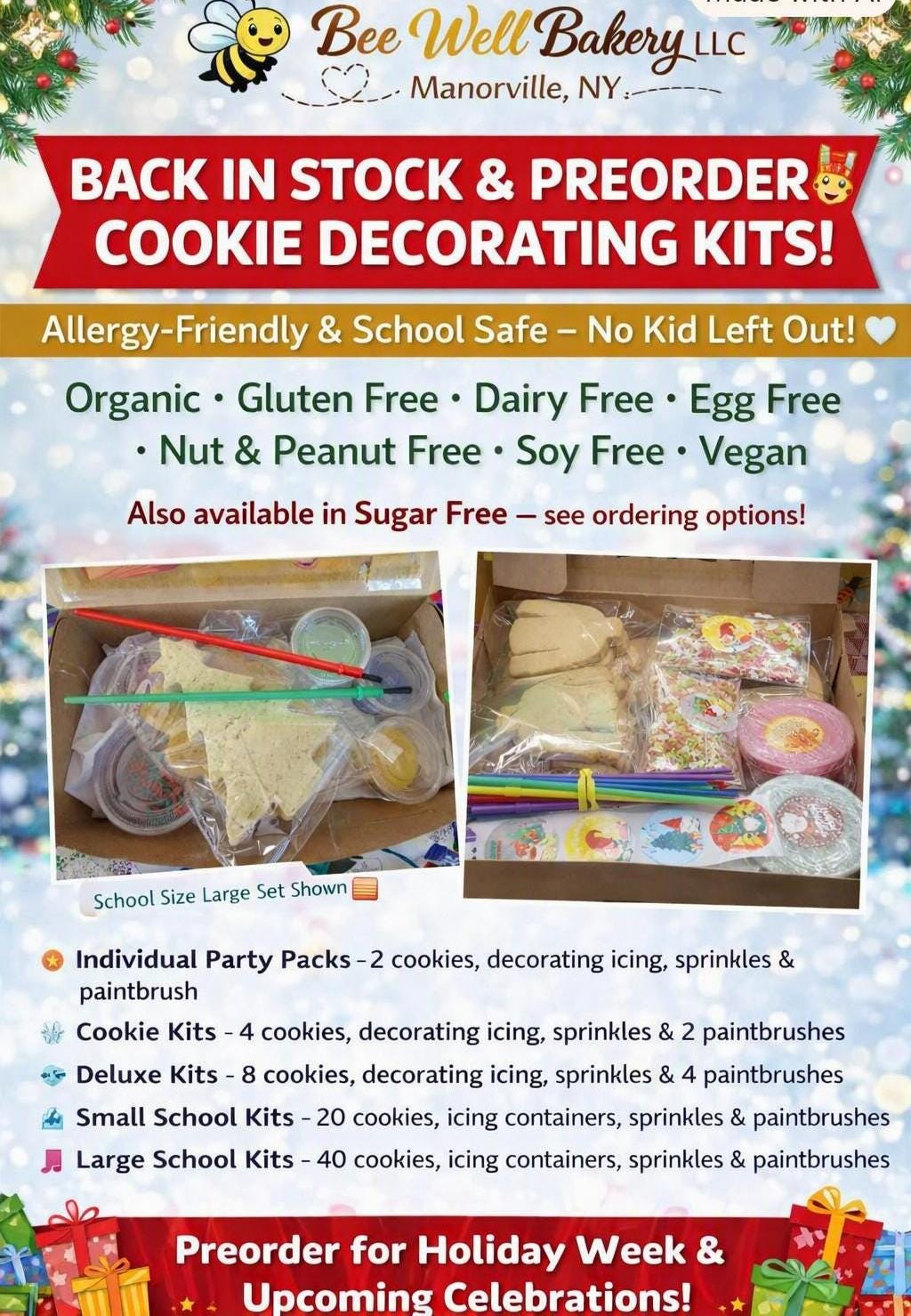 Gluten Free Christmas Sugar Cookie Kit, Dairy Free, Vegan, Egg Free, Nut Free, Holiday Activity, Family Gift, Sugar Free, School Party Favor