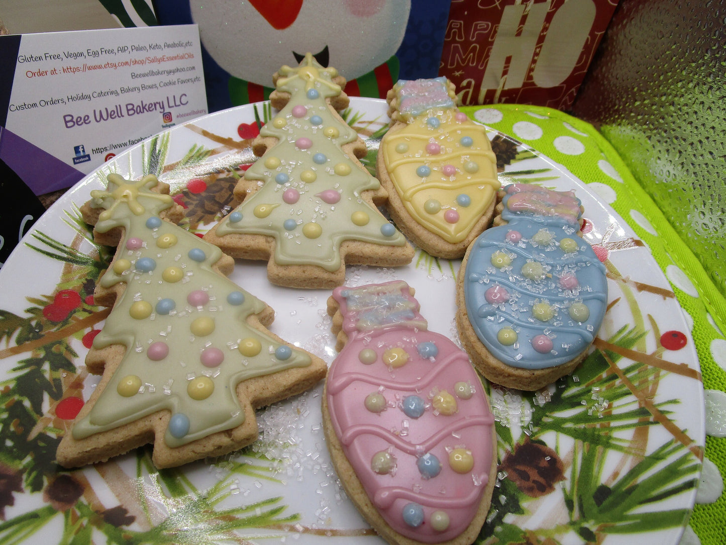 Sugar Cookies, Christmas, Gluten Free, Dairy Free, Egg Free, Nut Free, Plant Based Colors, Christmas Tree,, Holiday Party, Cookie Exchange