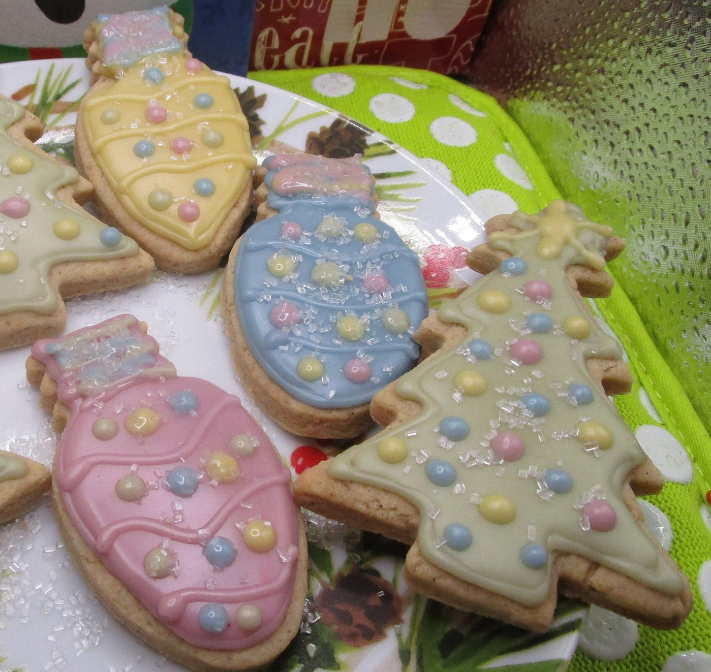 Sugar Cookies, Christmas, Gluten Free, Dairy Free, Egg Free, Nut Free, Plant Based Colors, Christmas Tree,, Holiday Party, Cookie Exchange