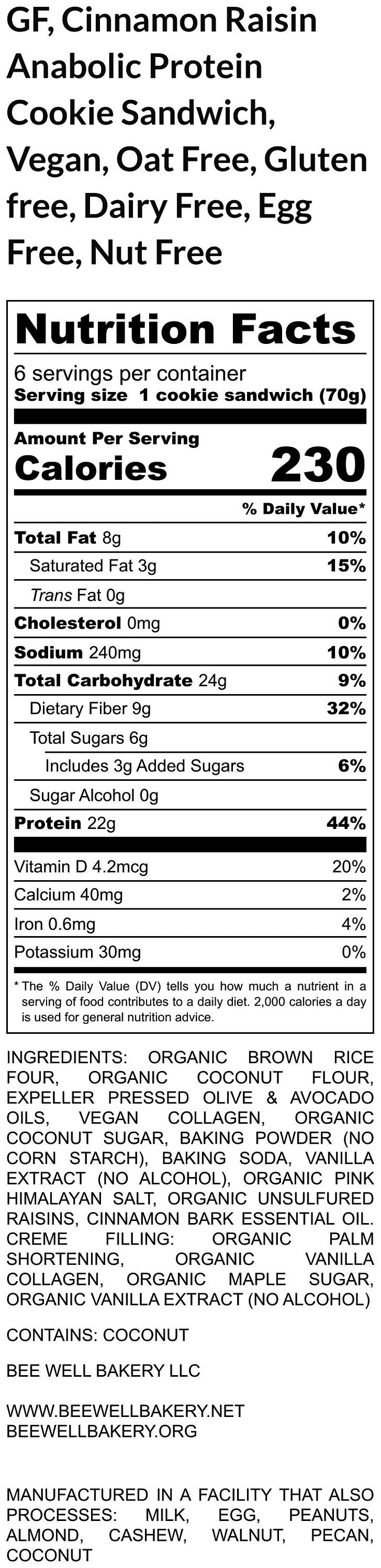 High Protein, Cinnamon Raisin Creme Pies, Anabolic, Gluten Free, Dairy Free, Egg Free, No Refine Sugar, Weight Loss, Post workout, low sugar