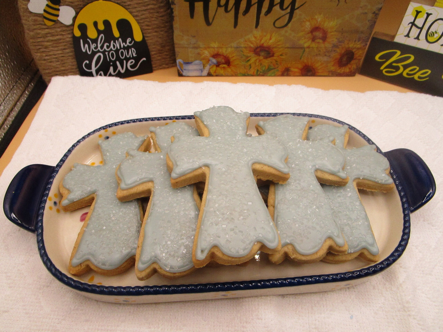 Cross Sugar Cookies, Gluten Free, Vegan, Egg Free, Dairy Free, Baptism, Communion, School Safe, Wedding, Party Favor, Blue, Pink, Nut Free