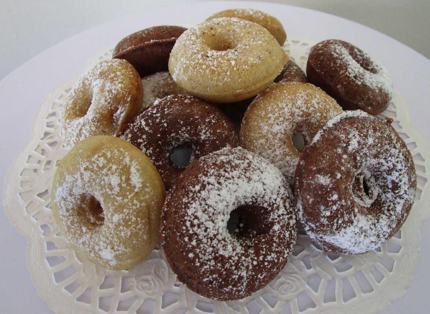 Gluten Free Mini Donuts, Powdered, Dairy Free, Vegan, Vanilla Chocolate, Peanut Free, School Munchkins, Class party Snacks, Easter, Spring