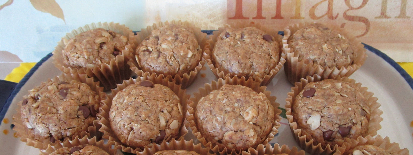 Gluten Free Mini Muffins, Oatmeal Chocolate Chip, Dairy Free, Vegan, Paleo, Nut Free, Coconut Sugar, Trail Mix, School safe snack, Low Sugar
