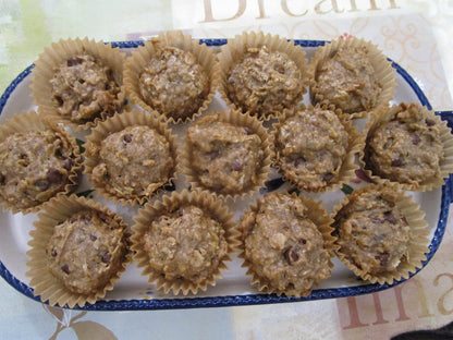 Gluten Free Mini Muffins, Oatmeal Chocolate Chip, Dairy Free, Vegan, Paleo, Nut Free, Coconut Sugar, Trail Mix, School safe snack, Low Sugar