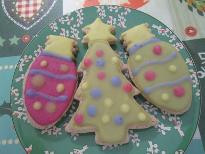 Gluten Free Iced Sugar Cookies, Christmas Tree and Holiday Lights, Dairy Free, Egg Free, Vegan, Nut Free, Cookie Exchange, School Safe Treat