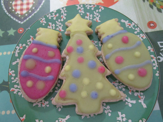 Gluten Free Iced Sugar Cookies, Christmas Tree and Holiday Lights, Dairy Free, Egg Free, Vegan, Nut Free, Cookie Exchange, School Safe Treat