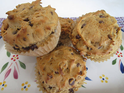 Gluten Free Chocolate Chip Muffins, Dairy Free, Vegan, Nut Free, Low Sugar Breakfast, Low Fat snacks, July 4th Brunch, School Safe, Birthday