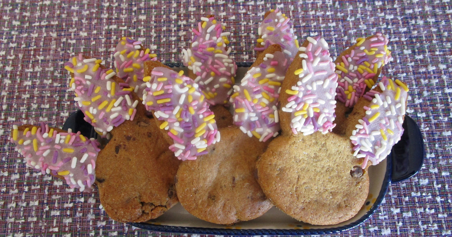 Gluten Free Chocolate Chip Cookies, Dairy Free, Bunny, Vegan, Egg Free, Nut Free, Plant based Colors & Sprinkles, Kids Easter Basket Filler
