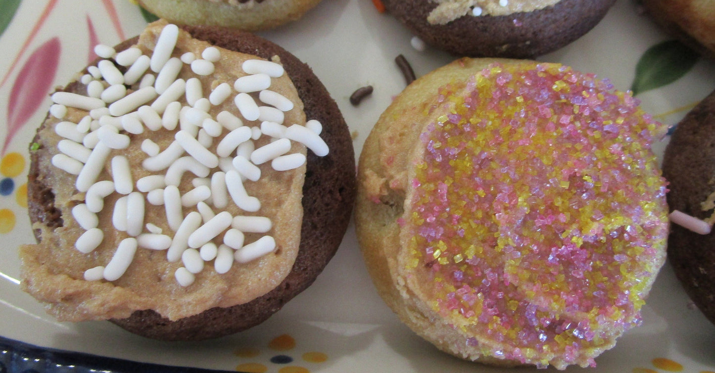 Gluten Free Mini Donuts, Maple Frosted, Dairy Free, Egg Free, Vegan, Nut Free, Oat Free, Birthday desserts, school safe snacks, Fall treats