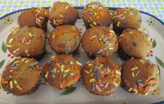 Gluten Free Mini Muffins, Funfetti Chocolate Chip, Dairy Free, Egg Free, Nut Free, School Safe, Two Bite, Low Fat Snacks, Natural Sprinkle