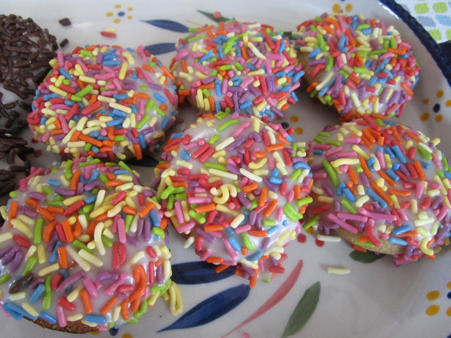 Gluten Free Mini Donuts Frosted with Natural Sprinkles, Dairy Free, Vegan, School Safe Treats, Nut Free, July 4th Snacks, Birthday Gifts