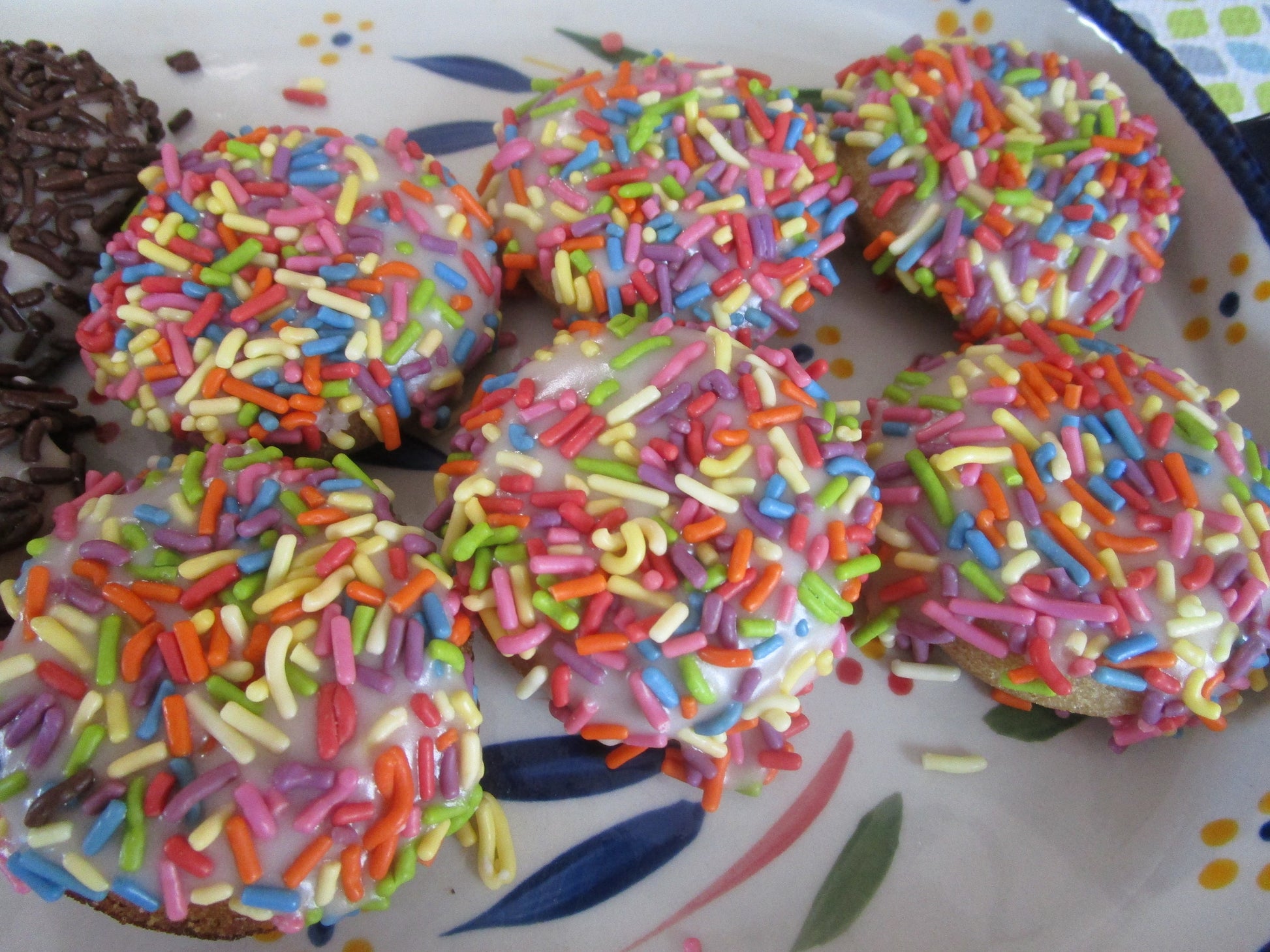 Gluten Free Mini Donuts Frosted with Natural Sprinkles, Dairy Free, Vegan, School Safe Treats, Nut Free, July 4th Snacks, Birthday Gifts