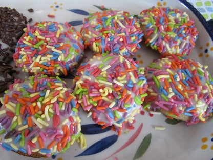 Gluten Free Mini Donuts Frosted with Natural Sprinkles, Dairy Free, Vegan, School Safe Treats, Nut Free, July 4th Snacks, Birthday Gifts