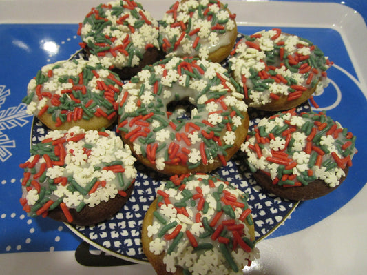 Gluten Free Mini Donuts, Christmas, Dairy Free, Vegan, Vanilla, Chocolate, Nut Free, Holiday Party, School Safe snacks, Natural Sprinkles