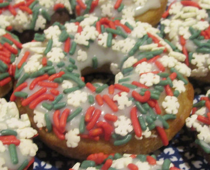 Gluten Free Mini Donuts, Christmas, Dairy Free, Vegan, Vanilla, Chocolate, Nut Free, Holiday Party, School Safe snacks, Natural Sprinkles