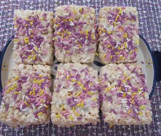 Gluten Free Vegan Rice Crispy Treat: Dairy Free Snack Bar, Soy Fee, Peanut Free, Natural Sprinkles, Birthday Treat, Easter, Saint Patrick's