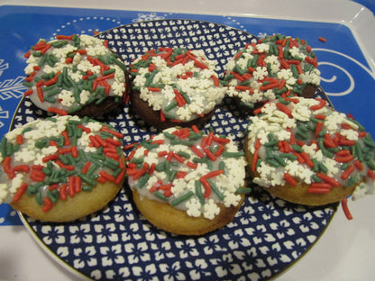 Gluten Free Mini Donuts Frosted with Natural Sprinkles, Dairy Free, Vegan, School Safe Treats, Nut Free, July 4th Snacks, Birthday Gifts