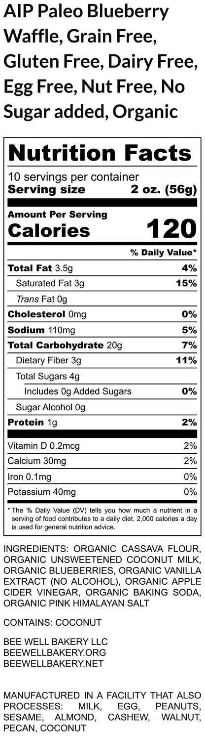 Grain Free Blueberry Waffles, AIP Paleo, Gluten Free, Vegan, Egg Free, Dairy Free, Ready to go, No added Sugar, Mother's Day Breakfast, Gift