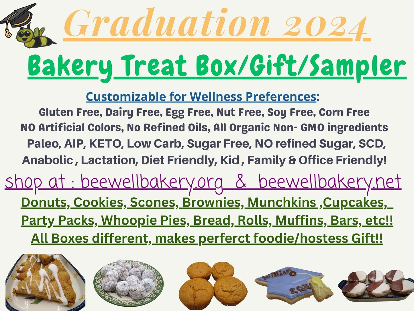 Graduation Gift, Bakery Box, Gluten Free, Dairy Free, Egg Free, Vegan, KETO, High Protein, AIP Paleo, Organic, Brownies, Cookies, Donuts