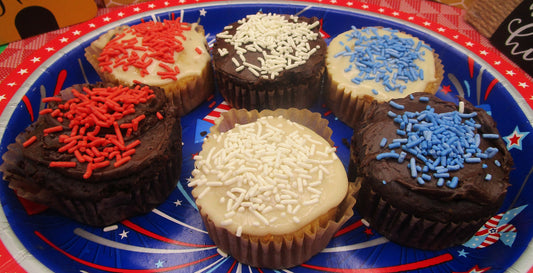 Red, White & Blue Gluten Free Cupcakes, Vanilla, Chocolate, Dairy Free, Egg Free, Vegan, Nut Free, July 4th Dessert, Flag Day, Olympics, USA