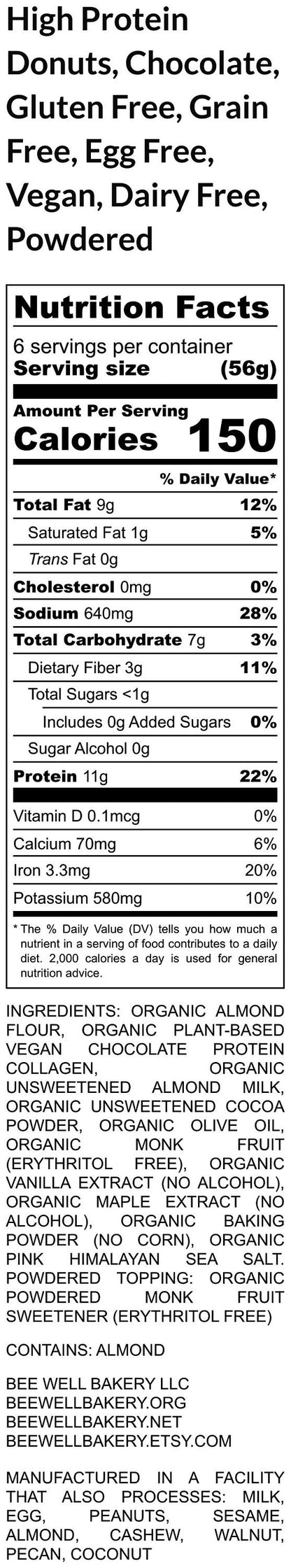 Protein Donuts, Grain Free, Gluten Free, Chocolate, Vegan, Dairy Free, Collagen, Egg Free, Fitness Snack, Anabolic, Sugar Free, Low Carb