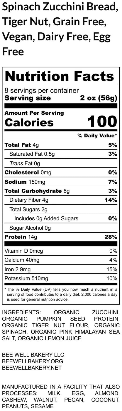 Grain Free Bread, Spinach Zucchini Bread, Gluten Free, AIP Paleo, Dairy Free, Vegan, No Sugar, High Protein, Low Carb,High Fiber, Tiger Nut