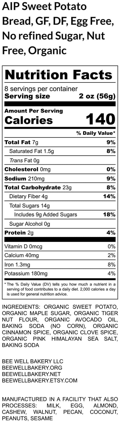 Grain Free Sweet Potato Bread, AIP Paleo, Gluten Free, Vegan, Egg Free, Dairy Free, Autoimmune Protocol, Fiber, Healthy Snacks, Hashimoto