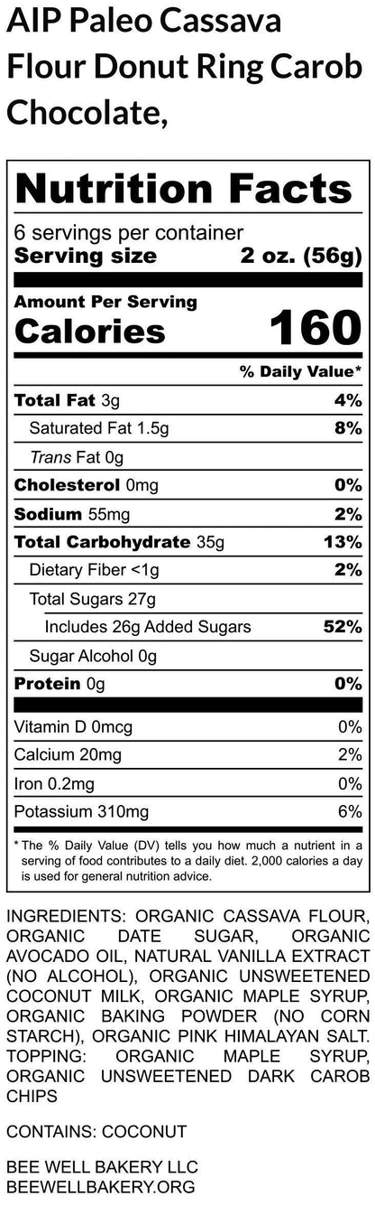 Grain Free Donuts, AIP Paleo, Gluten Free, Dairy Free, Vegan, Carob, Wellness Gifts, Health Snacks, Egg Free, Nut Free, Date Sugar, FODMAP