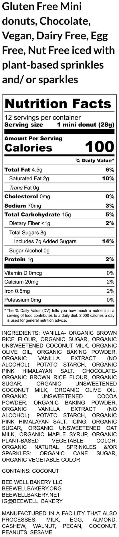 Gluten Free Mini donuts, two bite, Vegan, Egg Free, Dairy Free, School Safe, Birthday Gift, Low Fat, Healthy snacks, July 4th dessert, baked