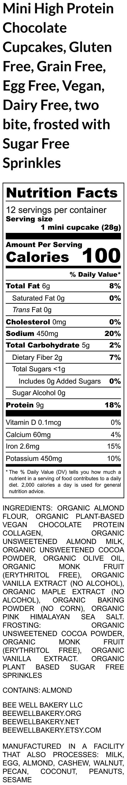 Mini High Protein Cupcakes, two bite, grain free, Vegan, Gluten Free, Egg Free, Dairy Free, Chocolate Cake, No Sugar, Fitness Snack, Health